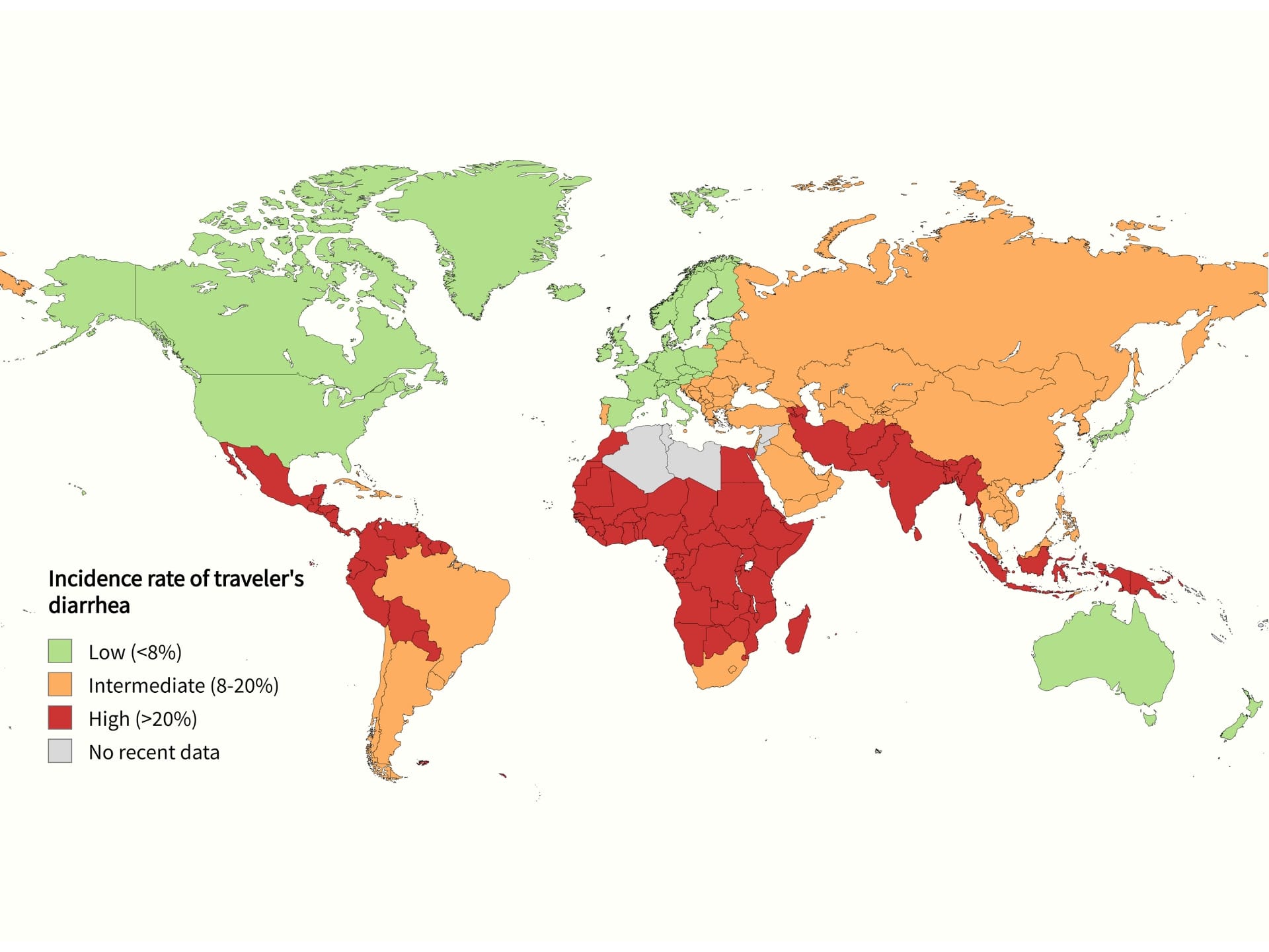 traveler's diarrhea incidence map