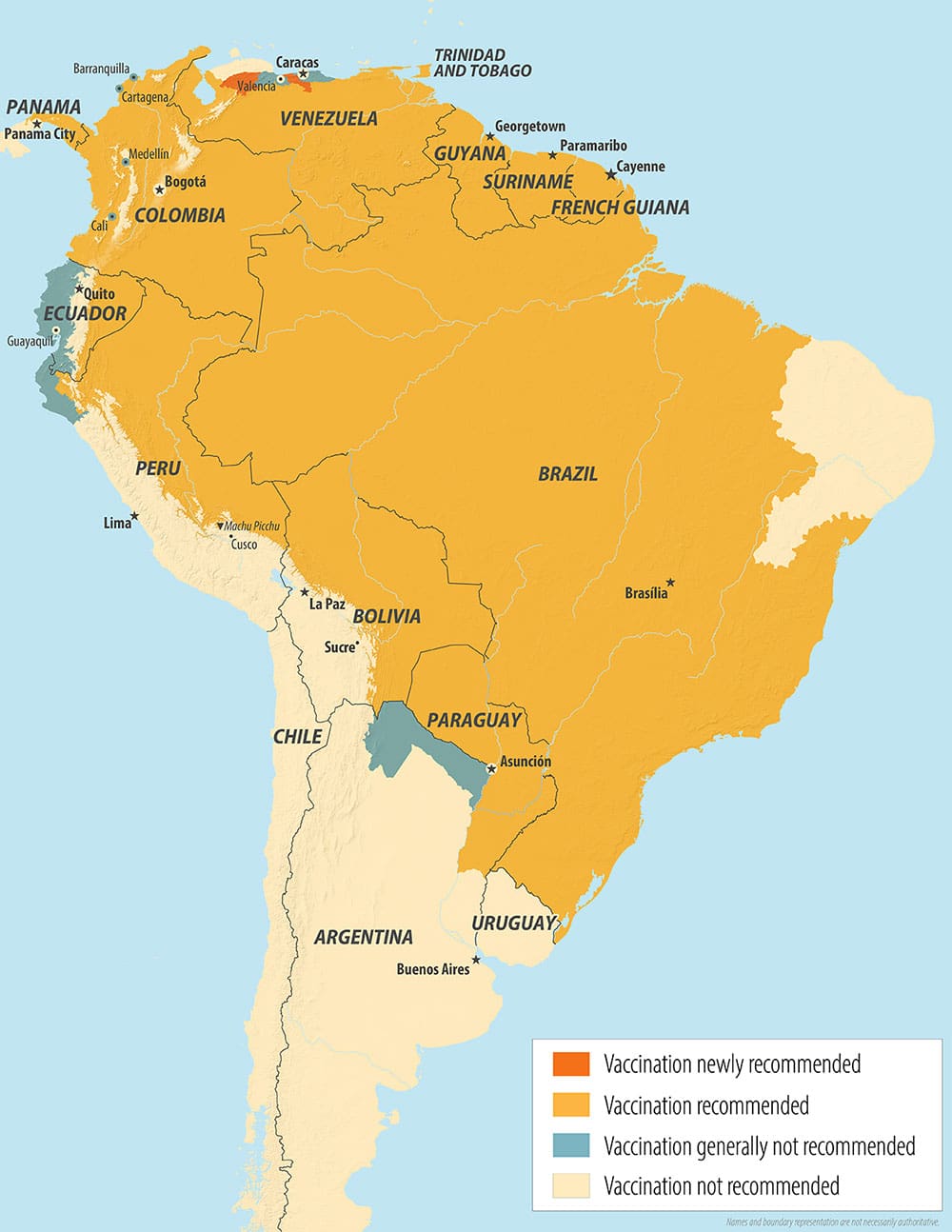 Yellow fever Americas map by CDC