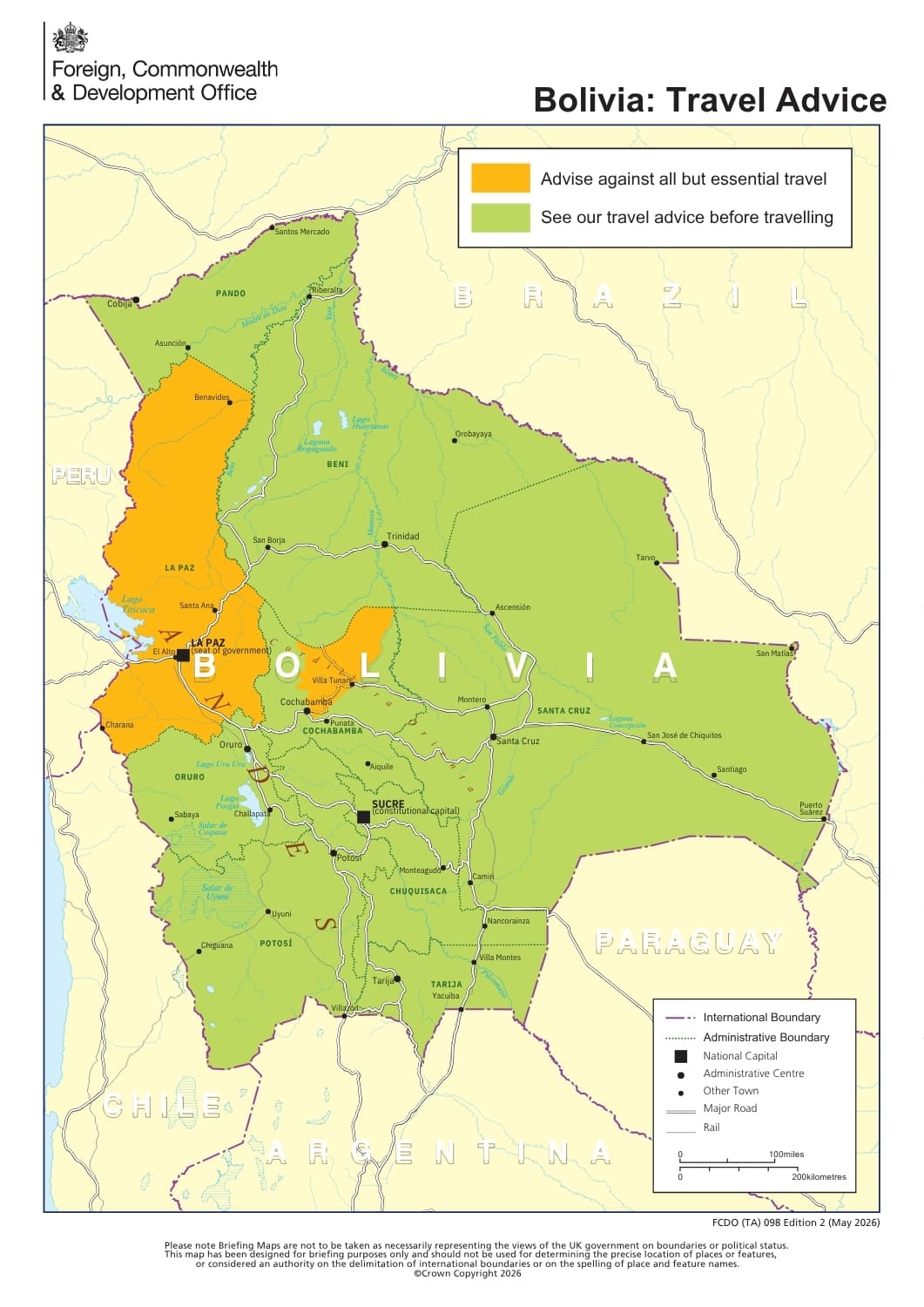 UK Travel Advice for Bolivia